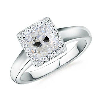 Halo Cushion Old Miner Natural Diamond Ring 2 Carats White Gold Thick Shank