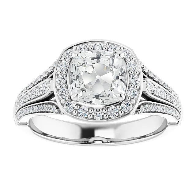 Halo Cushion Old Miner Natural Diamond Ring Multi-Row Accents 8.50 Carats