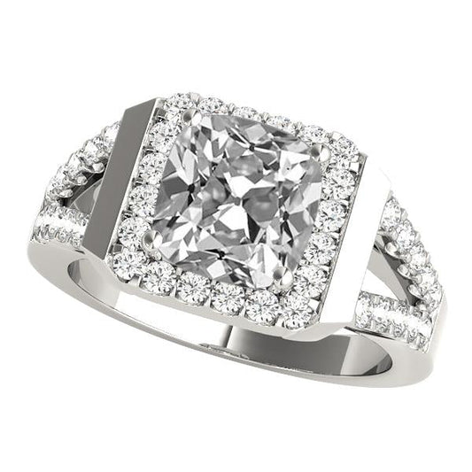 Halo Cushion Old Miner Real Diamond Ring Prong Split Shank 7.50 Carats