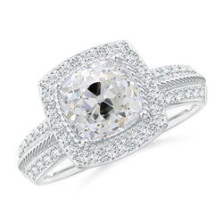 Halo Cushion Real Diamond Ring Old Cut Jewelry 3.50 Carats Pave Set Accents