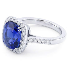 Halo Cushion Sapphire Wedding Ring 4 Carats Natural Earth Mined Diamond Accent Jewellery