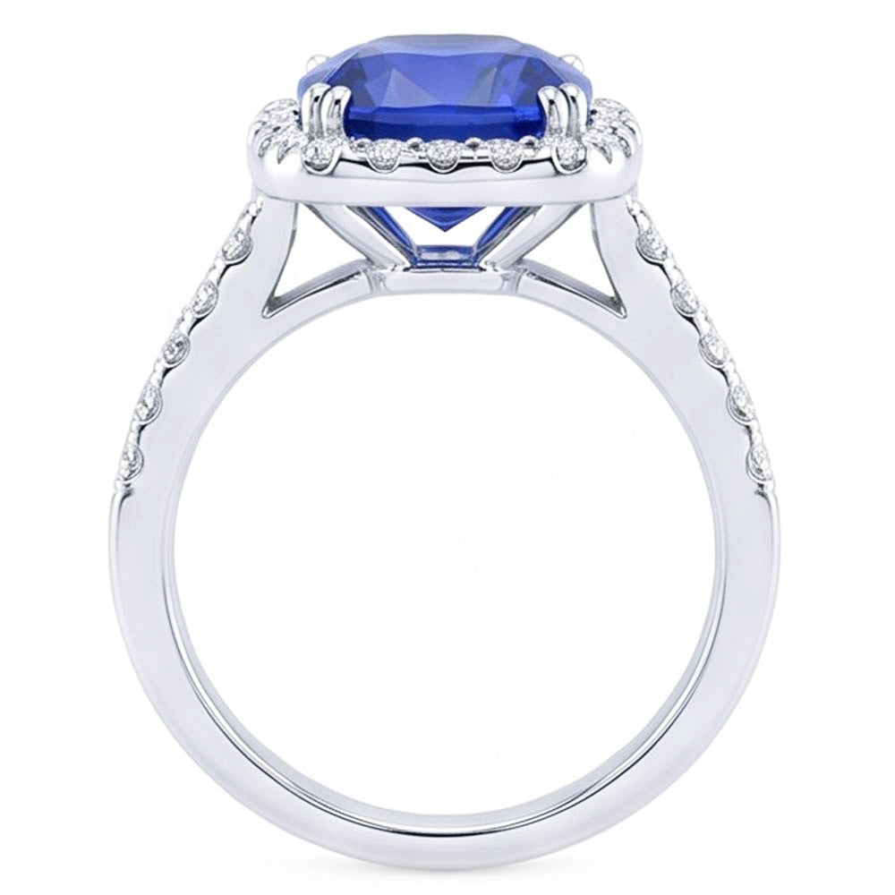 Halo Cushion Sapphire Wedding Ring 4 Carats Natural Earth Mined Diamond Accent Jewellery