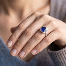 Halo Cushion Sapphire Wedding Ring 4 Carats Natural Earth Mined Diamond Accent Jewellery