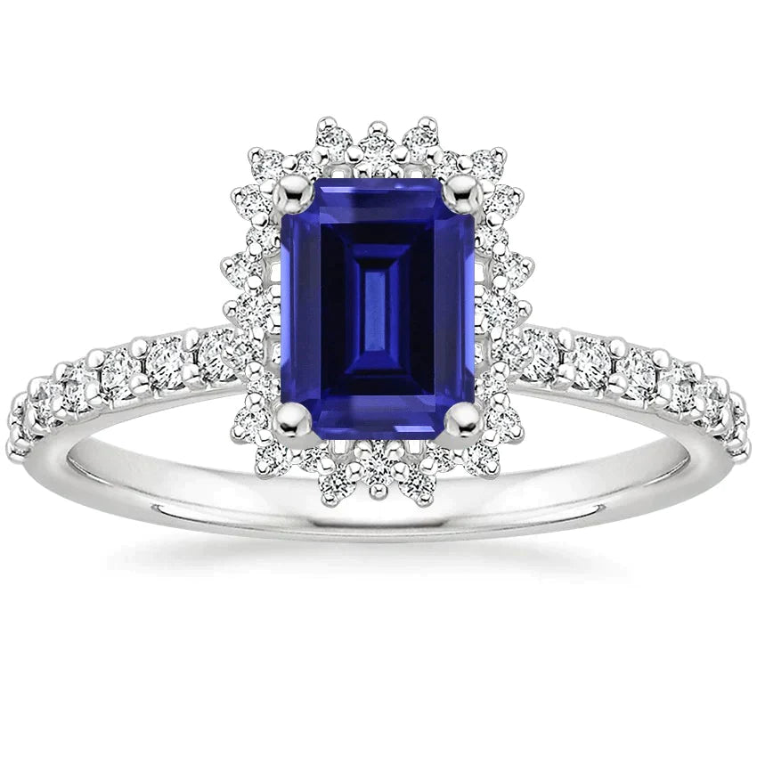 Halo Diamond And Sapphire Engagement Ring