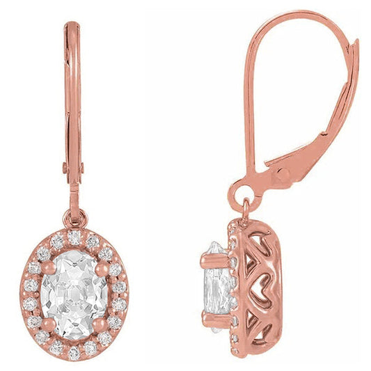 Halo Diamond Drop Earrings Oval Old Cut Natural 6.50 Carats Rose Gold