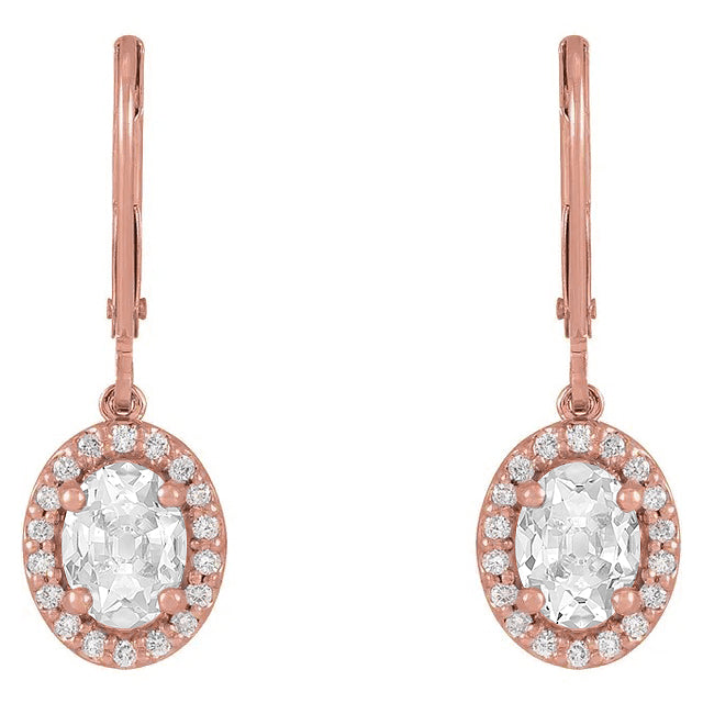 Halo Diamond Drop Earrings Oval Old Cut Natural 6.50 Carats Rose Gold