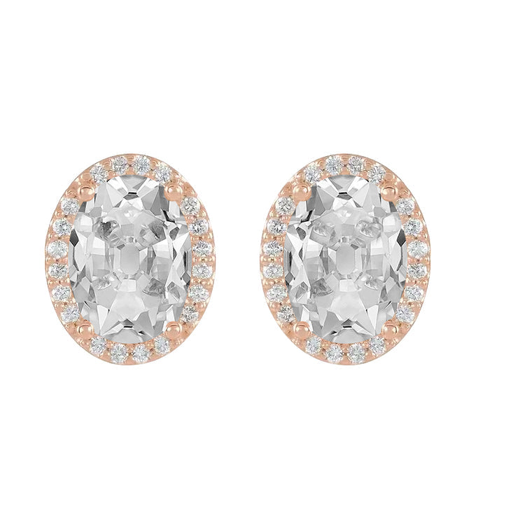 Halo Diamond Stud Earrings Oval Real Old Miner 10.50 Carats Rose Gold 14K