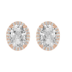 Halo Diamond Stud Earrings Oval Real Old Miner 10.50 Carats Rose Gold 14K