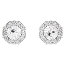 Halo Natural Earth Mined Diamond Stud Earrings Round Old European Push Backs 5 Carats