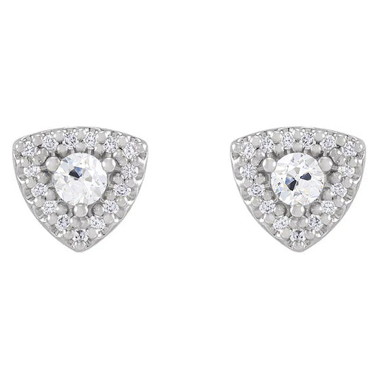 Halo Diamond Stud Old Cut Earrings Genuine 4.50 Carats Triangle Shaped Jewelry