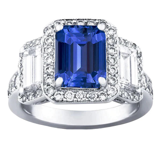 Halo Diamonds Engagement Ring With Sapphire