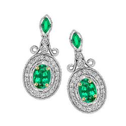 14 Karat Two Tone Gold Vintage Fine Emerald Gemstone Earring 1 ct