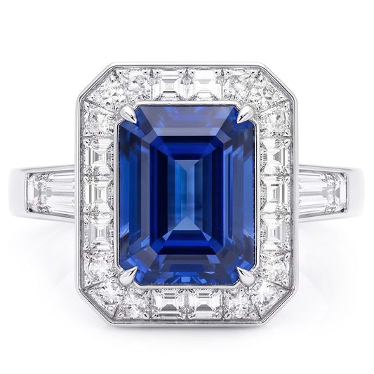 Halo Emerald Blue Sapphire Engagement Ring 3.50 Carats Jewellery