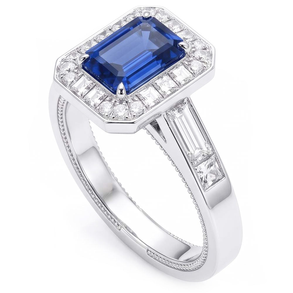 Halo Emerald Blue Sapphire Engagement Ring 3.50 Carats Jewellery