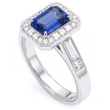 Halo Emerald Blue Sapphire Engagement Ring 3.50 Carats Jewellery