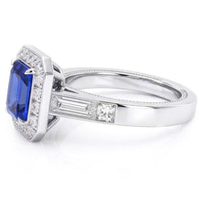 Halo Emerald Blue Sapphire Engagement Ring 3.50 Carats Jewellery