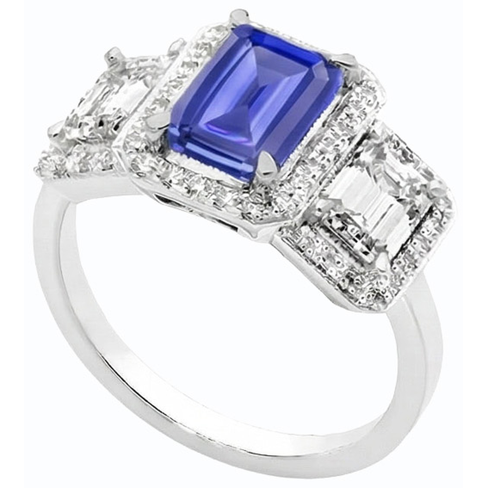 natural emerald sapphire 3ct ring profile view