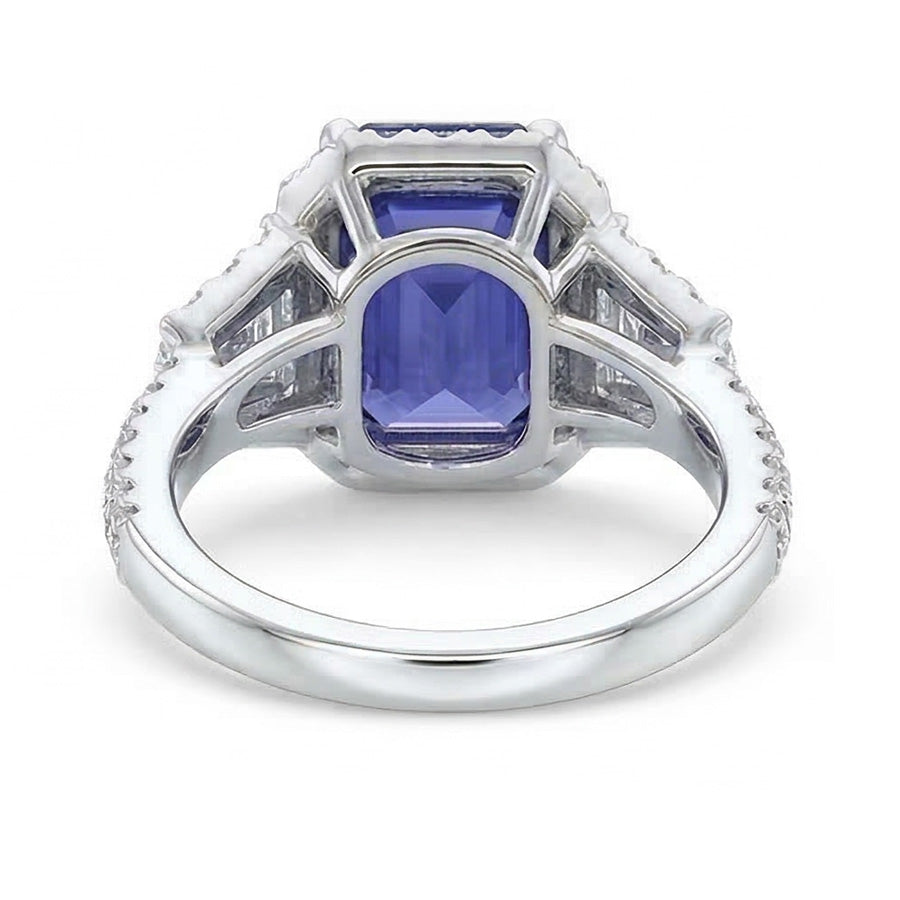 Halo Emerald Blue Sapphire Ring 4.50 Carats Trapezoid & Round Natural Earth Mined Diamonds