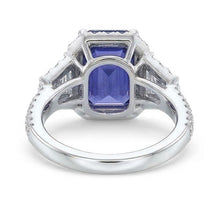 Halo Emerald Blue Sapphire Ring 4.50 Carats Trapezoid & Round Natural Earth Mined Diamonds