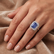 Halo Emerald Blue Sapphire Ring Round & Baguette Natural Earth Mined Diamonds 3.50 Carats