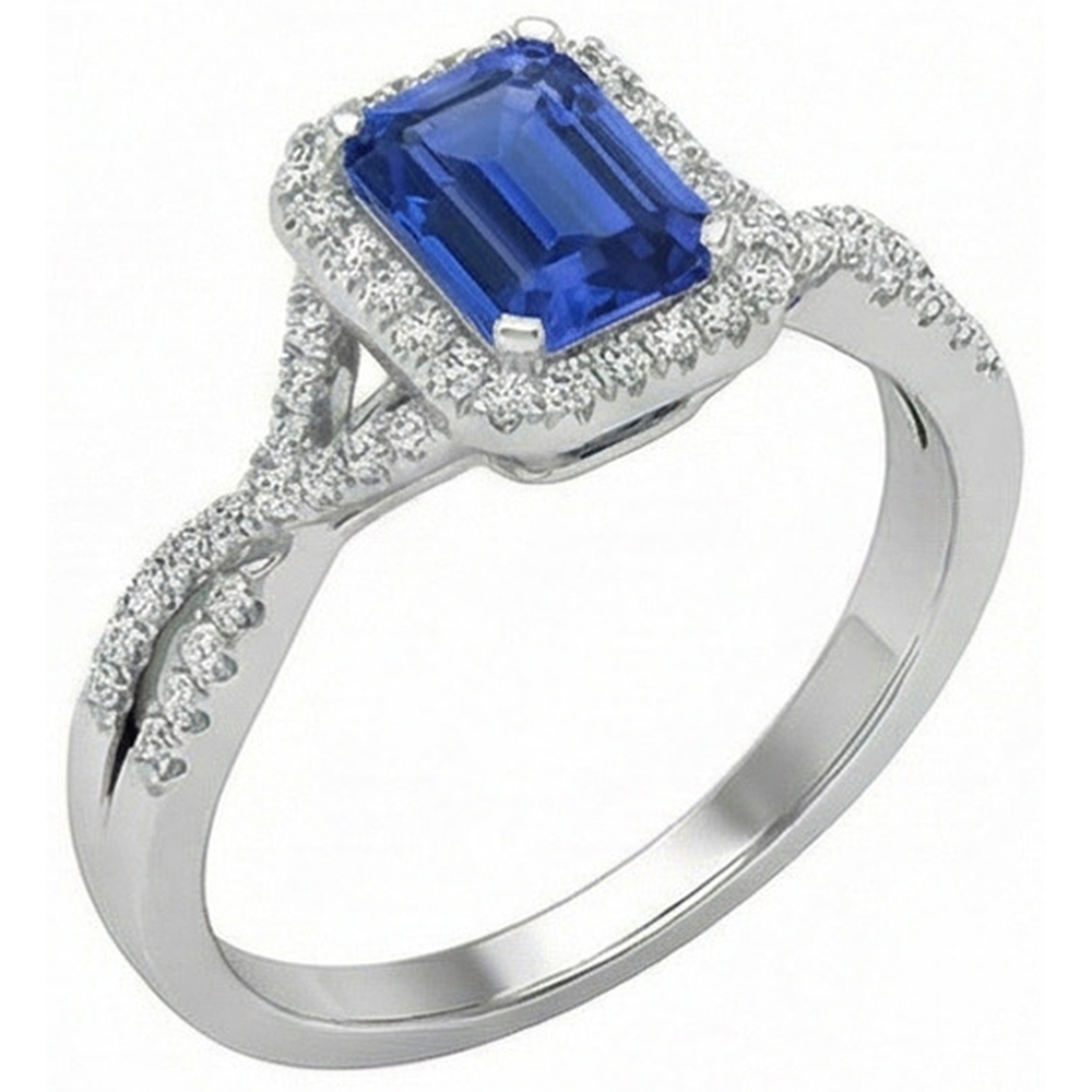 Halo Emerald Blue Sapphire Ring Twisted Shank Natural Earth Mined Diamonds 3.50 Carats