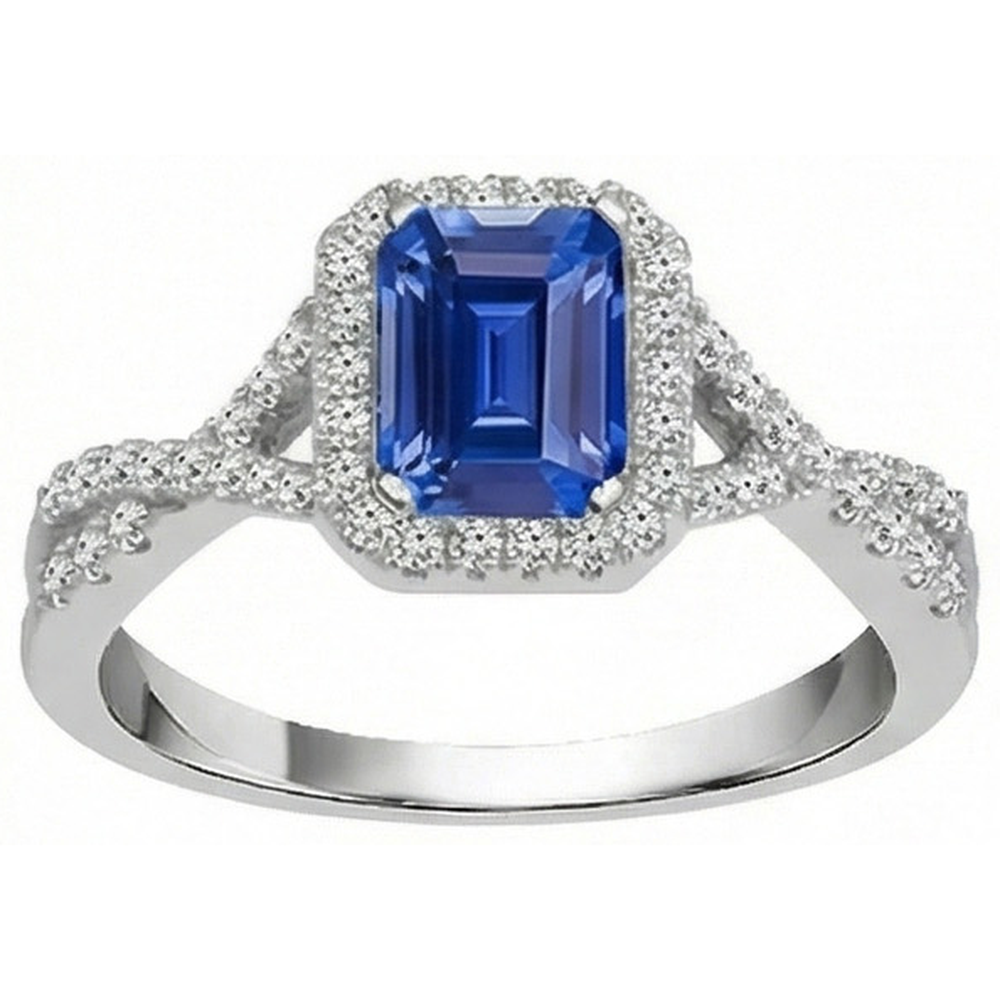 Halo Emerald Blue Sapphire Ring Twisted Shank Natural Earth Mined Diamonds 3.50 Carats