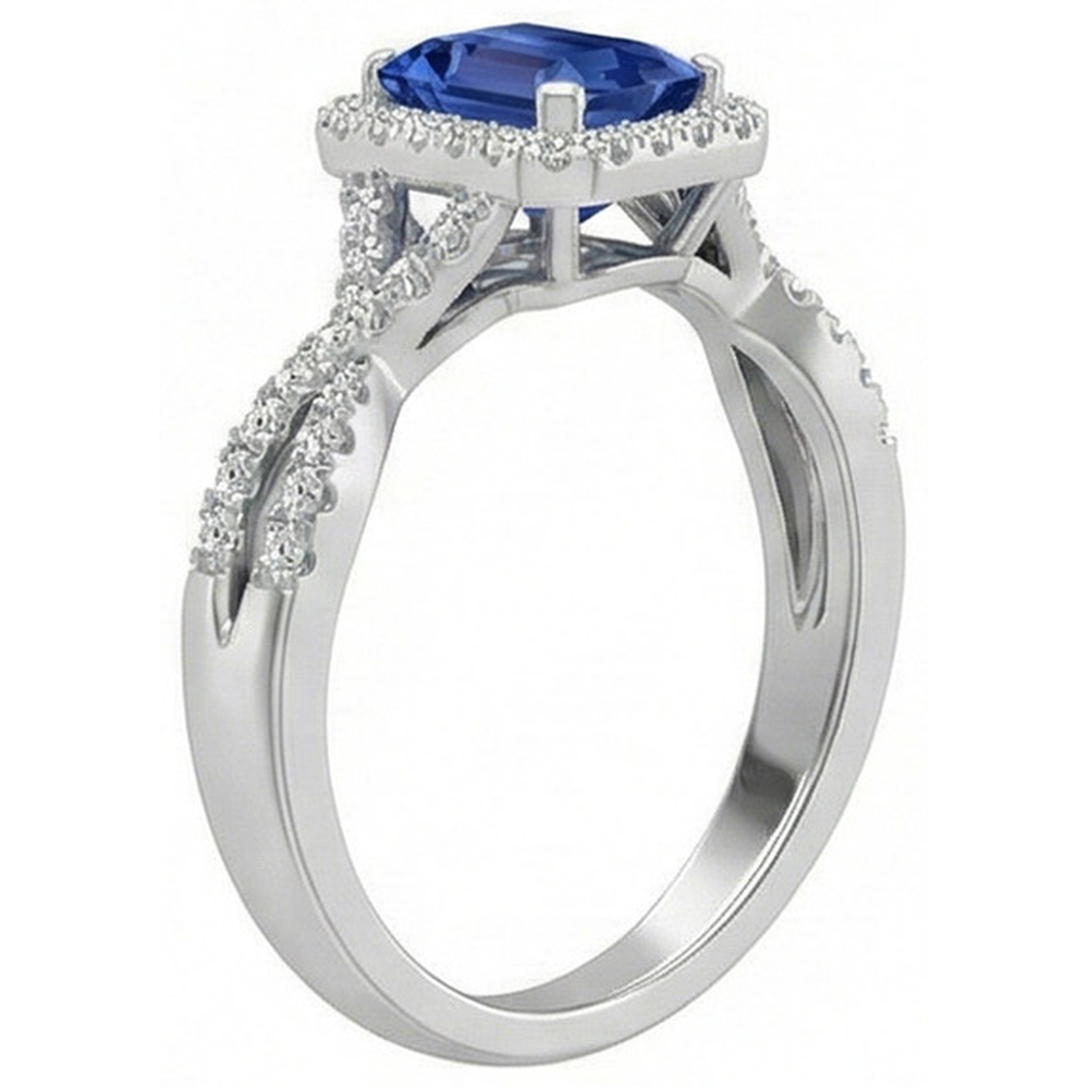 Halo Emerald Blue Sapphire Ring Twisted Shank Natural Earth Mined Diamonds 3.50 Carats