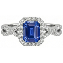 Halo Emerald Blue Sapphire Ring Twisted Shank Natural Earth Mined Diamonds 3.50 Carats