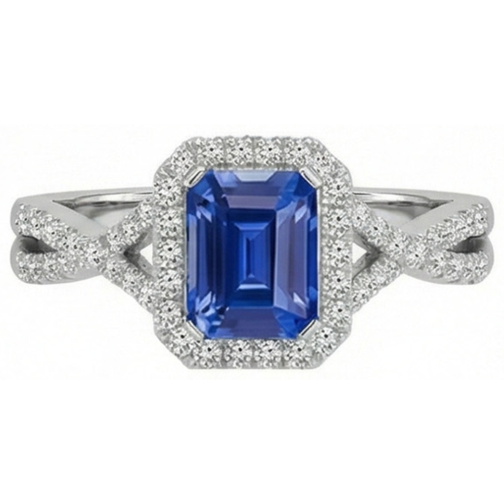 Halo Emerald Blue Sapphire Ring Twisted Shank Natural Earth Mined Diamonds 3.50 Carats