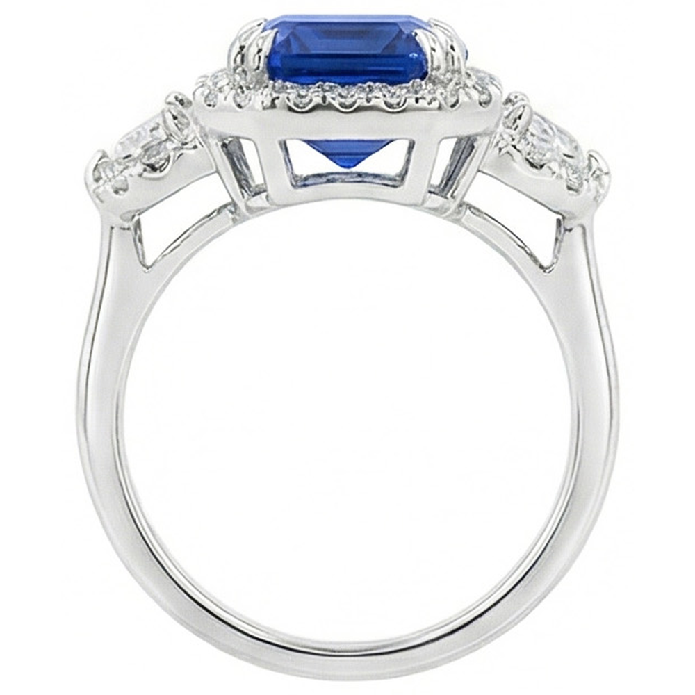 Halo Emerald Ceylon Sapphire Anniversary Natural Earth Mined Diamond Ring 5 Carats