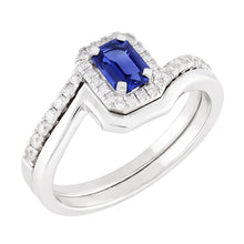 Halo Emerald Sapphire Engagement Ring Set With Matching Band 3 Carats