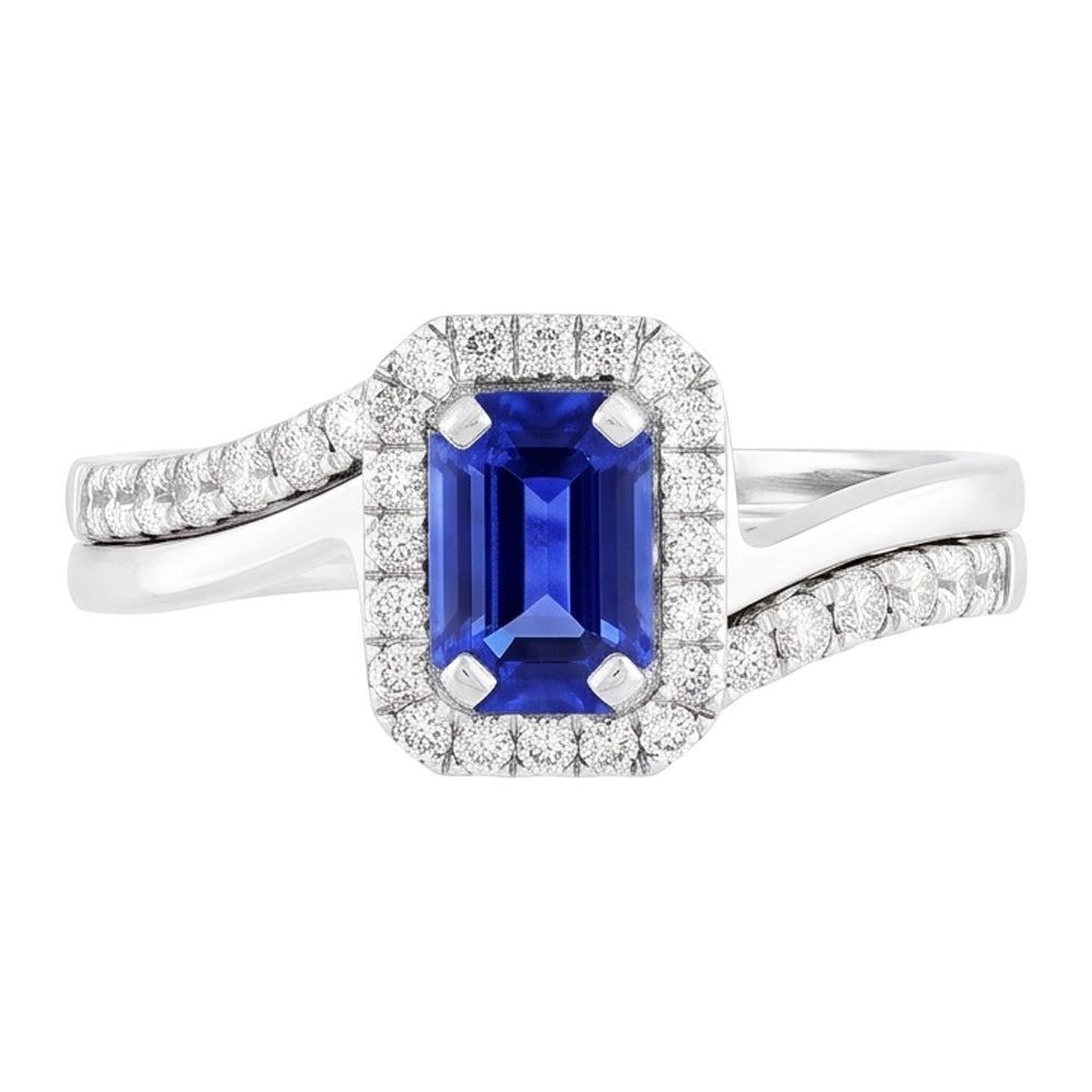 Halo Emerald Sapphire Engagement Ring Set With Matching Band 3 Carats