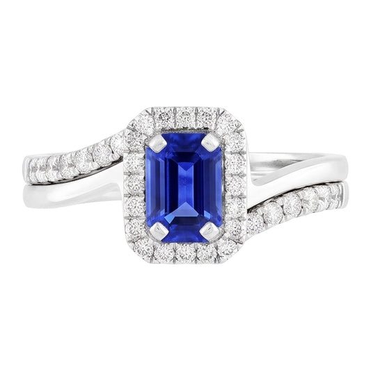 Halo Emerald Sapphire Engagement Ring Set With Matching Band 3 Carats