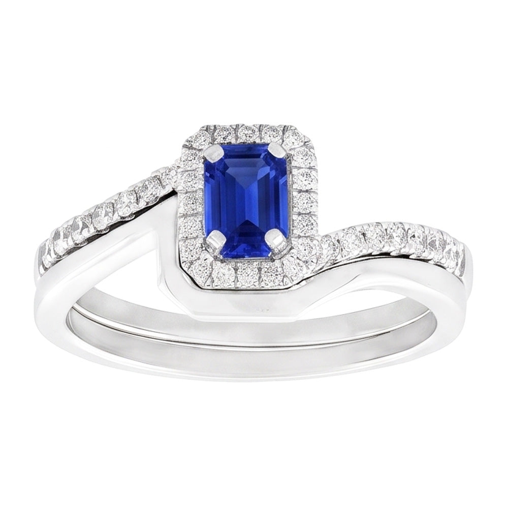 Halo Emerald Sapphire Engagement Ring Set With Matching Band 3 Carats