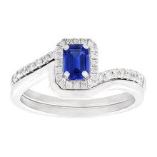 Halo Emerald Sapphire Engagement Ring Set With Matching Band 3 Carats