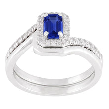 Halo Emerald Sapphire Engagement Ring Set With Matching Band 3 Carats