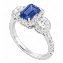 Halo Emerald Sapphire Ring 4.50 Carats Round Natural Earth Mined Diamond Gold Jewellery