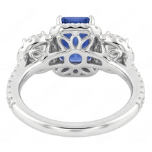Halo Emerald Sapphire Ring 4.50 Carats Round Natural Earth Mined Diamond Gold Jewellery