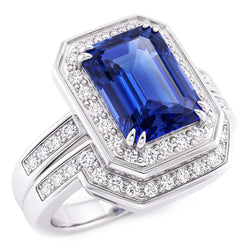 Halo Emerald Sapphire Wedding Ring Set White Gold Natural Earth Mined Diamonds 4.50 Carats