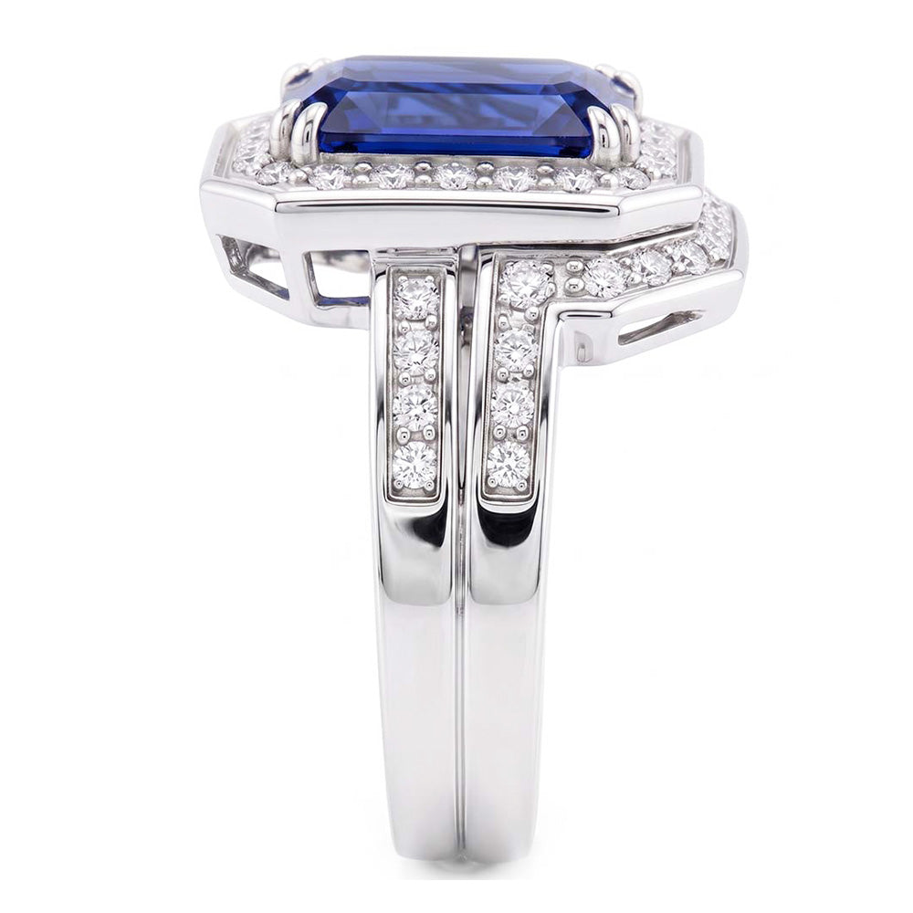 Halo Emerald Sapphire Wedding Ring Set White Gold Natural Earth Mined Diamonds 4.50 Carats