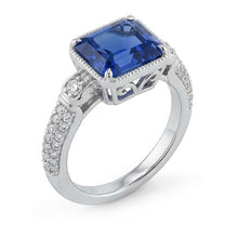 Halo Emerald Sapphire Wedding Ring & Small Round Natural Earth Mined Diamonds 4 Carats