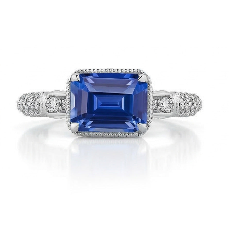 Halo Emerald Sapphire Wedding Ring & Small Round Natural Earth Mined Diamonds 4 Carats