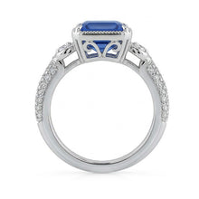 Halo Emerald Sapphire Wedding Ring & Small Round Natural Earth Mined Diamonds 4 Carats