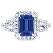 Halo Emerald Wedding Ring Blue Sapphire Baguette Natural Earth Mined Diamonds 3.50 Carats