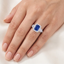 Halo Emerald Wedding Ring Blue Sapphire Baguette Natural Earth Mined Diamonds 3.50 Carats