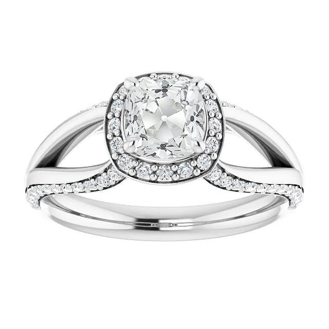 Halo Engagement Natural Cushion Old Miner Diamond Ring Split Shank 7 Carats