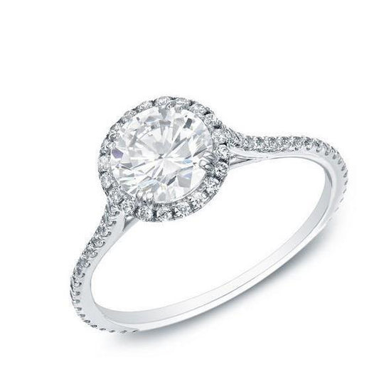 Halo Engagement Ring 3.25 Carats Round Real Diamond Gold White 14K