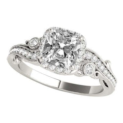 Halo Engagement Ring Cushion Old Miner Natural Diamond 8 Carats Milgrain Shank