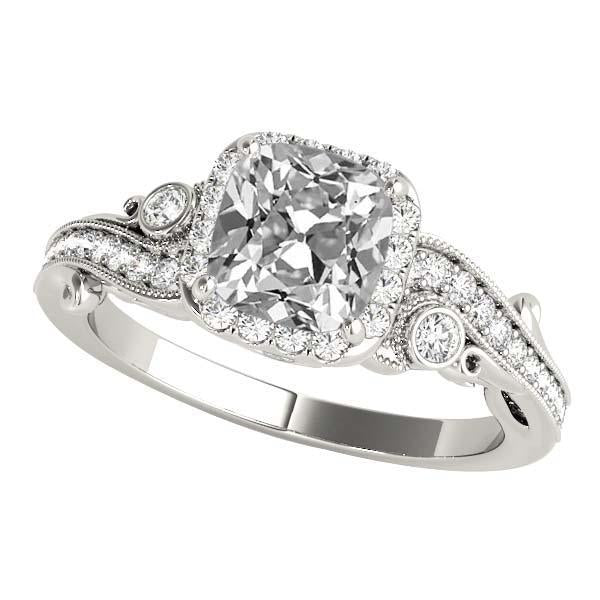 Halo Engagement Ring Cushion Old Miner Natural Diamond 8 Carats Milgrain Shank
