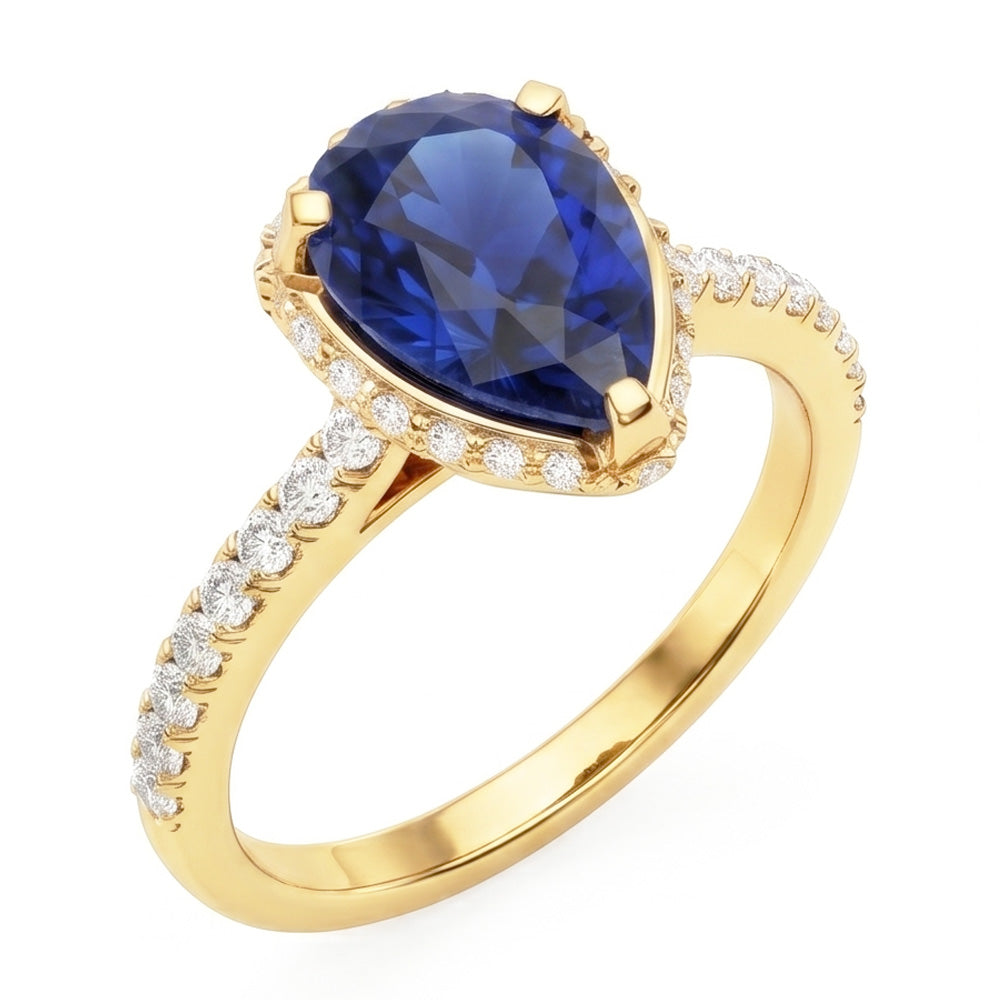 Halo Engagement Ring Deep Blue Sapphire & Pave Set Natural Earth Mined Diamonds 5 Carats
